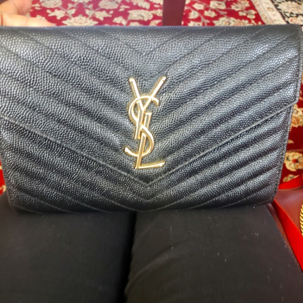 Saint Lauren medium woc chain black gold .